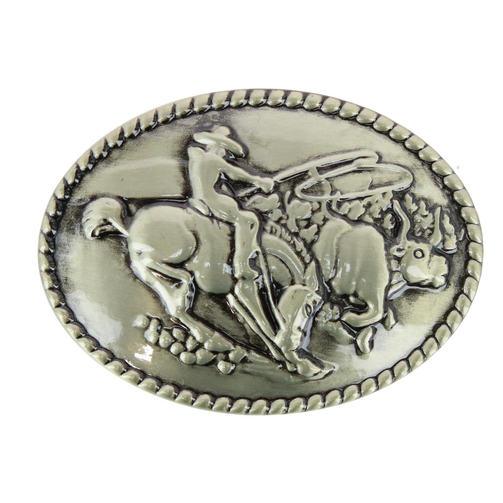 Image of Wrangler Men's Roping Cowboy Belt Buckle Antique Brass Finish