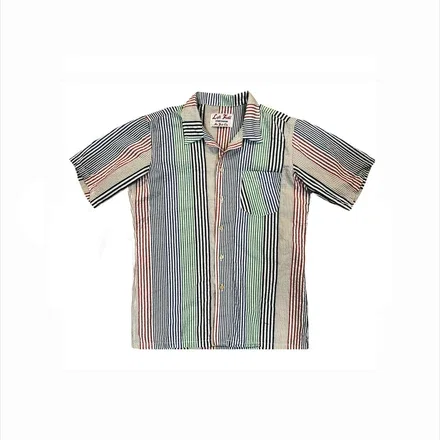 Classic 90's Japanese cotton seersucker stripe crazy shirt w/ Trocus Pearl cat's eye buttons.