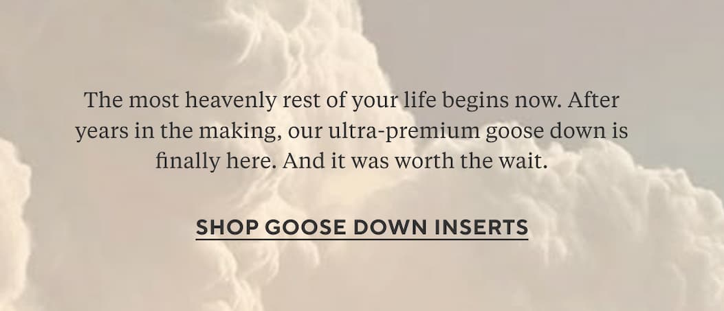 The most heavenly rest of your life begins now. After years in the making, our ultra-premium goose down is finally here. And it was worth the wait.  Shop Goose Down Inserts >