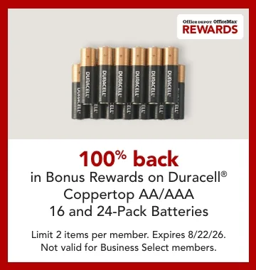 100% back in bonus rewards on duracell 16/24 pack batteries