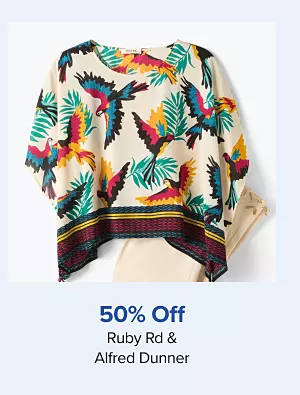 50% off Ruby Rd. and Alfred Dunner. Shop now. A multicolored shirt.