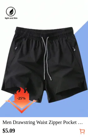 Men Drawstring Waist Zipper Pocket...