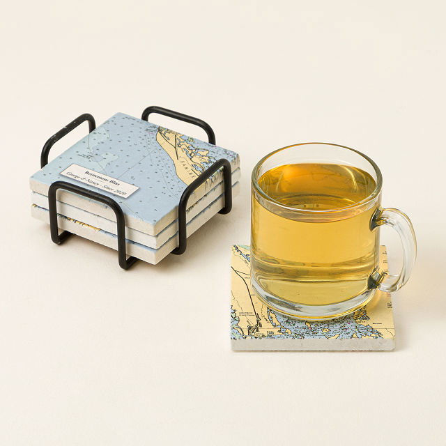Personalized Nautical Map Coasters - Set of 4