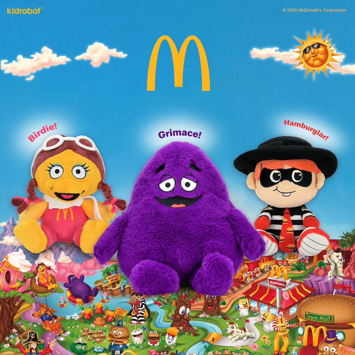 Image of McDonald's - Grimace, Hamburglar, and Birdie 3-Pack Phunny Plush Bundle - SDCC Debut (PRE-ORDER)