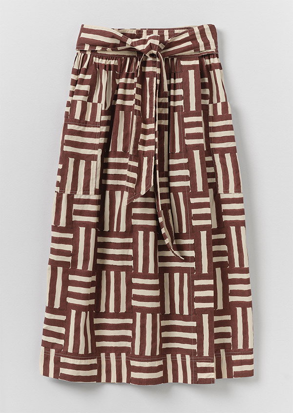 Block Print Patchwork Stripe Wrap Skirt