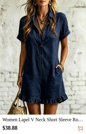 Women Lapel V Neck Short Sleeve...