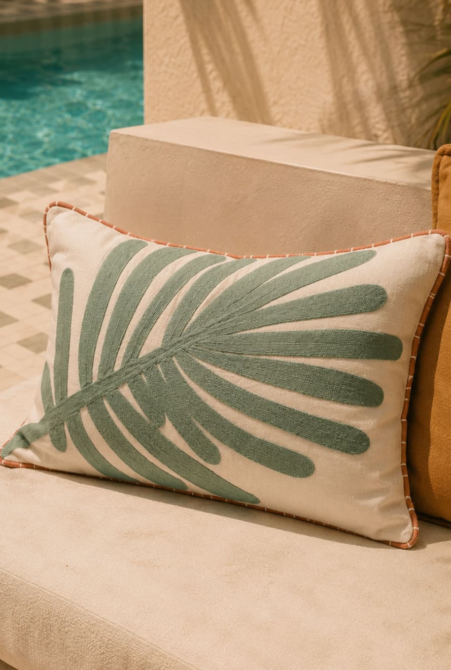 Housse de coussin Tropi ecru et vert tropique