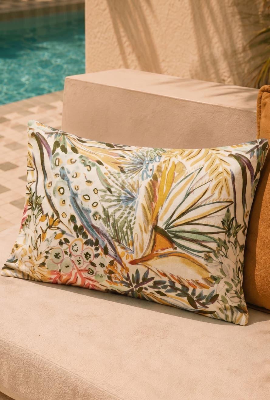 Housse de coussin Aquarela ivoire et pastel