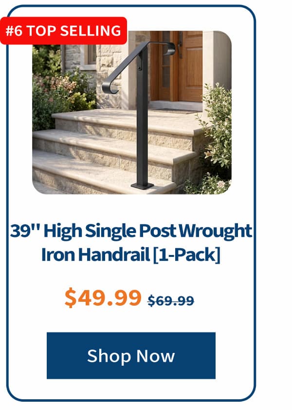 39" High Single Post Wrought Iron Handrail [1-Pack]