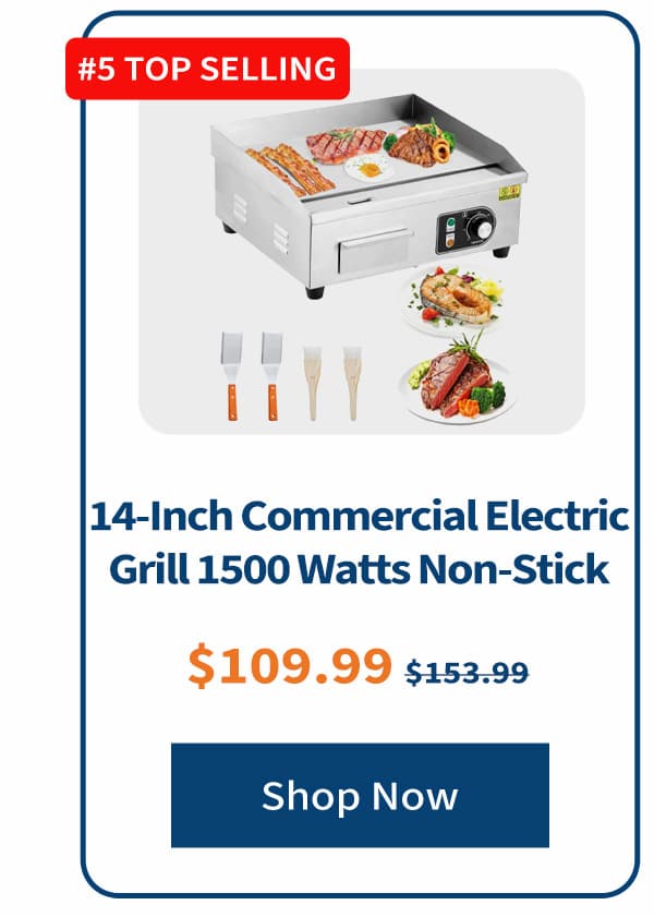 14-Inch Commercial Electric Grill 1500 Watts Non-Stick
