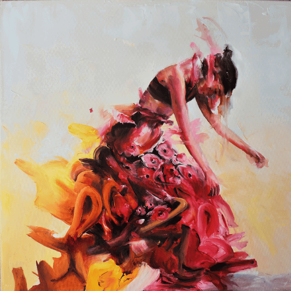 Painting woman in dress red
