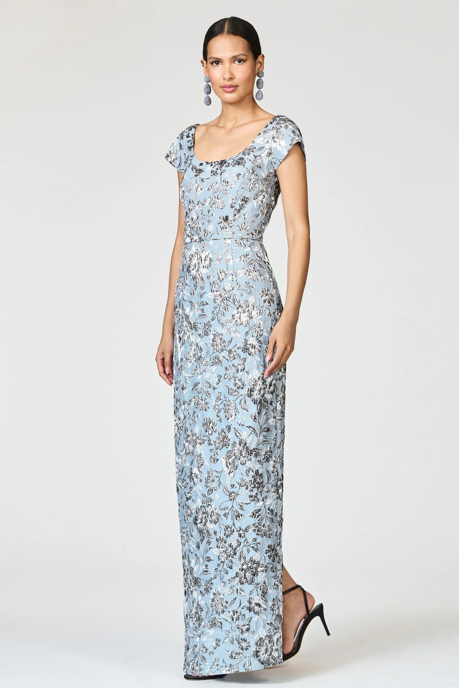 Image of METALLIC CLOQUE GRACE GOWN - PEWTER GARDENS