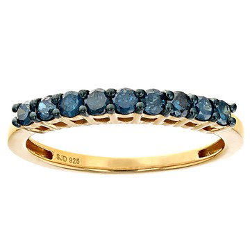 Blue Diamond 14k Yellow Gold Over Sterling Silver Band Ring 0.45ctw