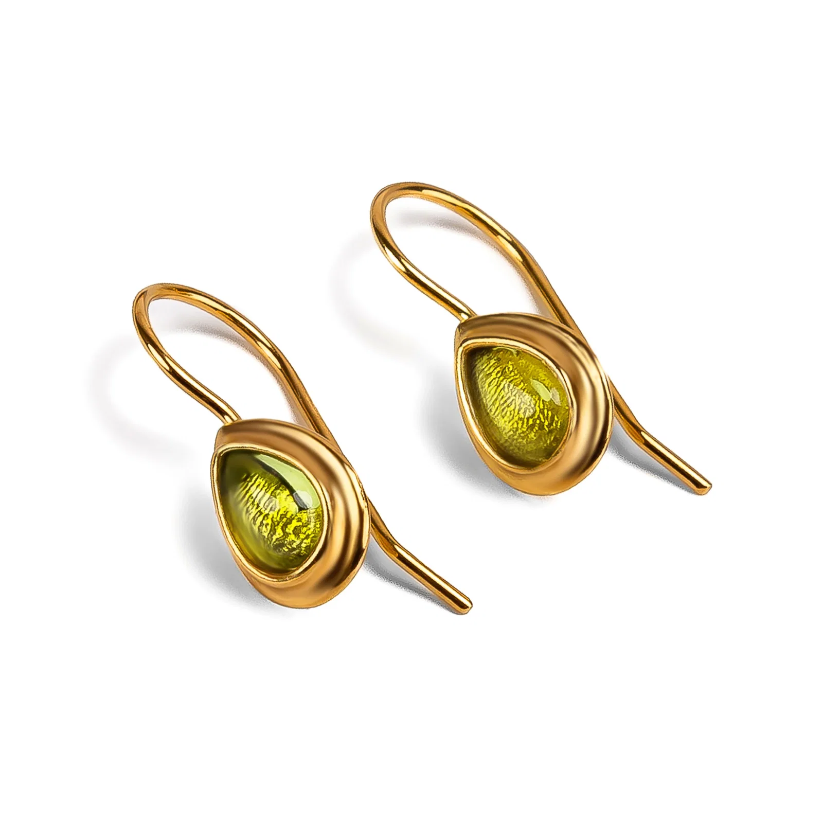 Image of Classic Teardrop Hook Earrings in Silver with 24ct Gold & Peridot