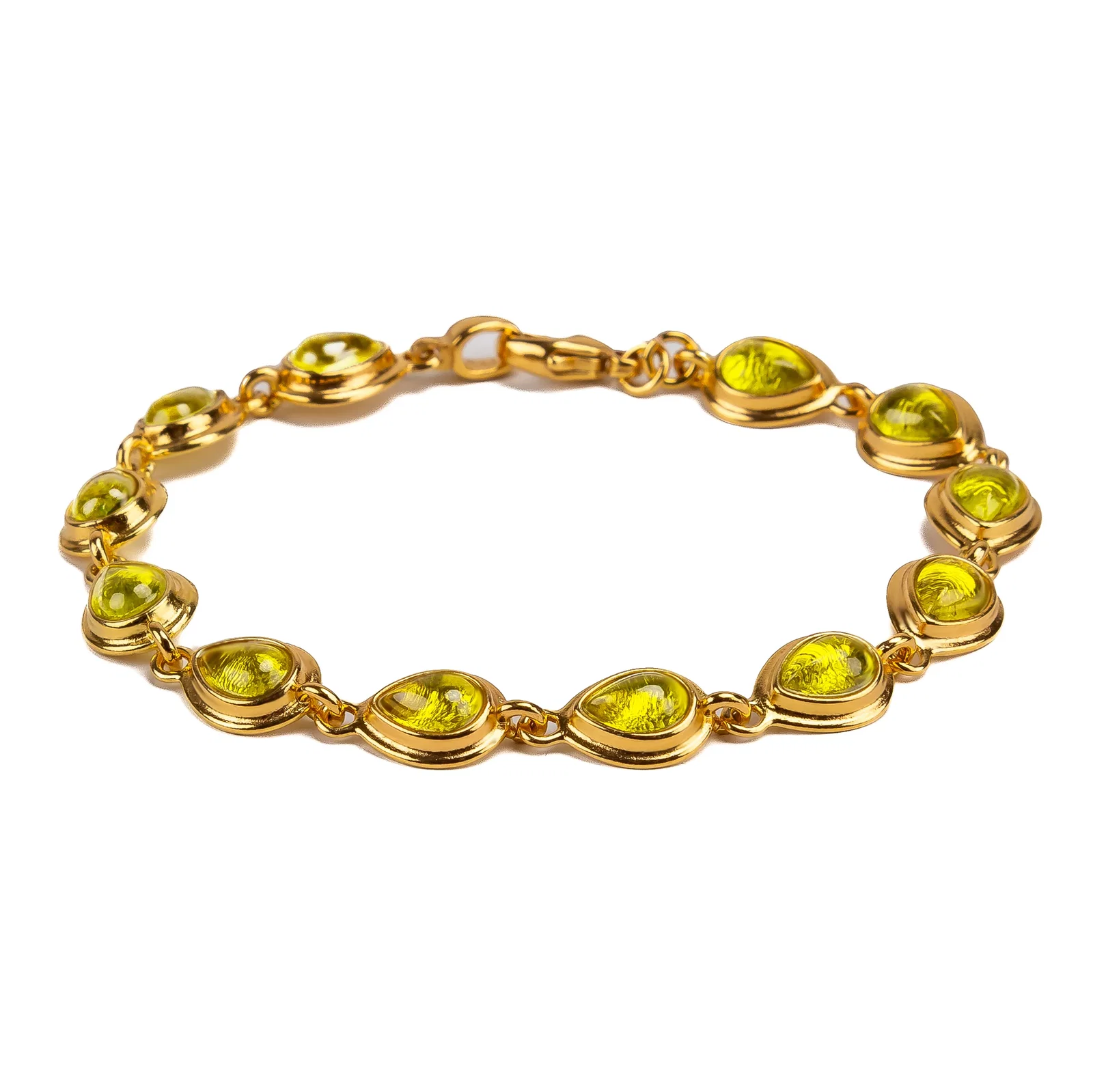 Image of Classic Teardrop Link Bracelet in Silver with 24ct Gold & Peridot