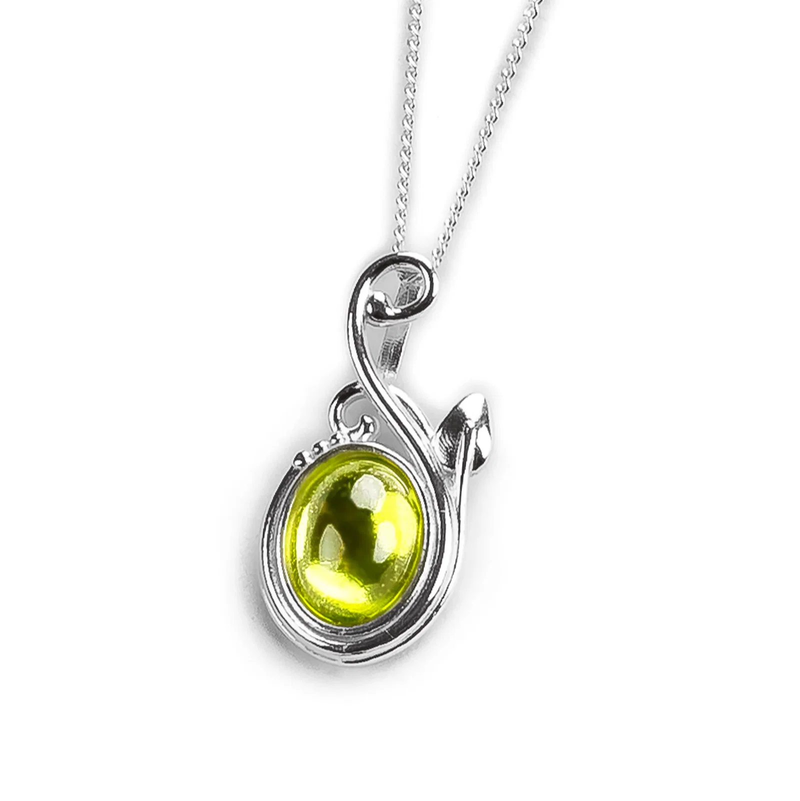 Image of Leaf Motif Necklace in Silver and Peridot