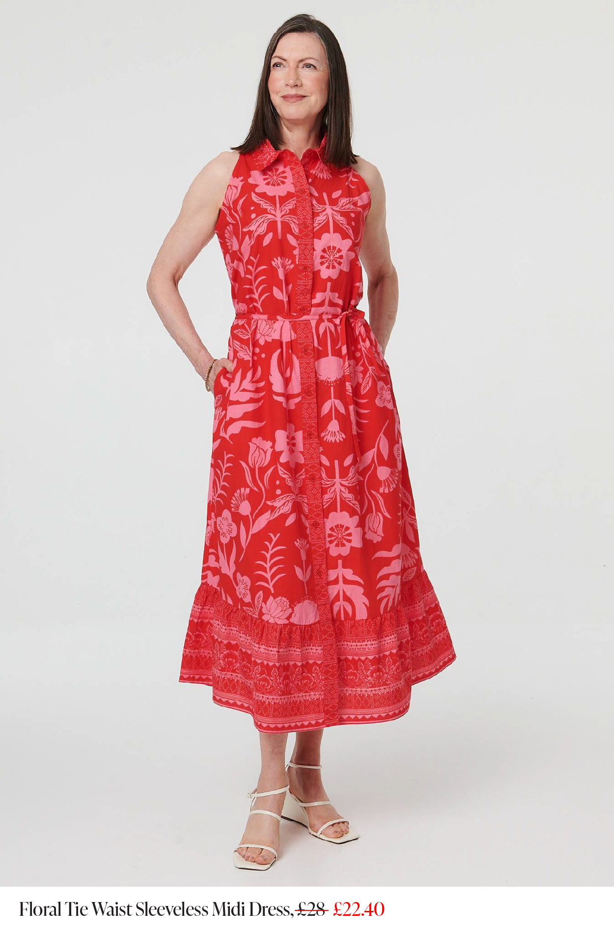 Floral Tie Waist Sleeveless Midi Dress | Shop Now