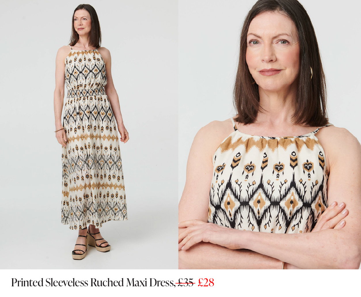 Printed Sleeveless Ruched Maxi Dress | Shop Now
