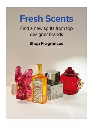 Fresh scent. Find a new spritz from top designer brands. Shop fragrances. Various bottles of different perfume.