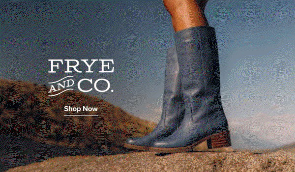 An animated gif of a pair of boots. Frye & Co. logo. Shop now.