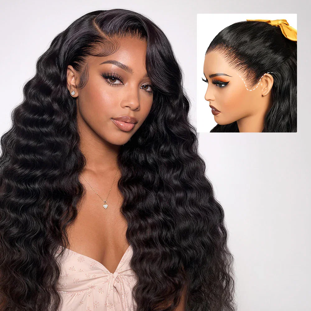Megalook 13x6 Three-Go™ Glueless Wig Bohemian Natural Curl With Drawstring Natural Black 100% Human Hair Wig
