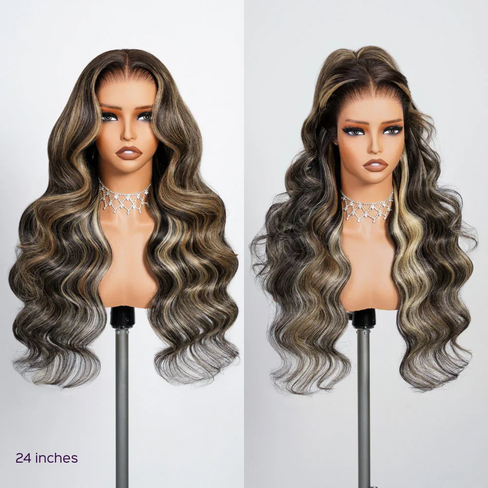 Megalook 13x6 Three-Go™ Ombre Platinum Blonde Balayage Highlights Glueless Wigs Body Wave With Drawstring 100% Human Hair Wig