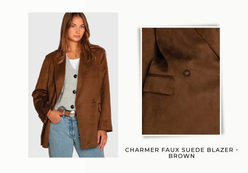 Charmer Faux Suede Blazer - Brown