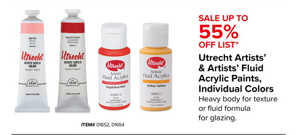Up to 55% off Utrecht Artists' & Artists' Fluid Acrylic Paints, Individual Colors