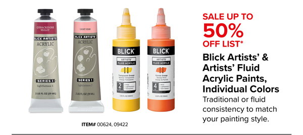 Up to 50% Off Blick Artists' & Artists' Fluid Acrylic Paints, Individual Colors