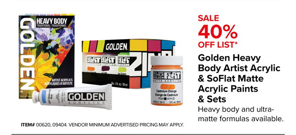 40% Off Golden Heavy Body Artist Acrylic & SoFlat Matte Acrylic Paints & Sets
