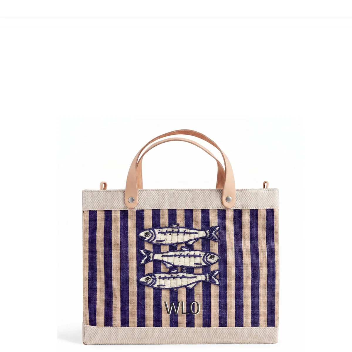 Image of Limited Petite Market Bag in Navy Stripe with Beaded Sardines