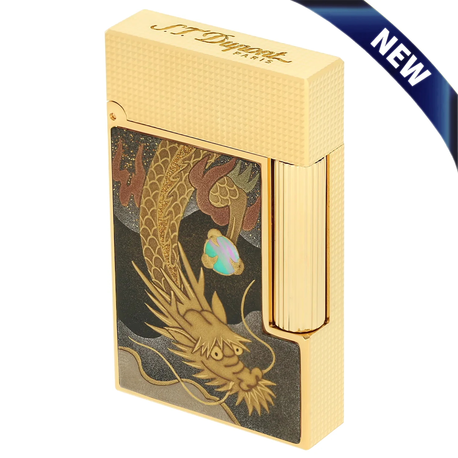 Image of S.T. Dupont Line 2 Limited Edition Maki-e Dragon Mother of Pearl Gold Lighter