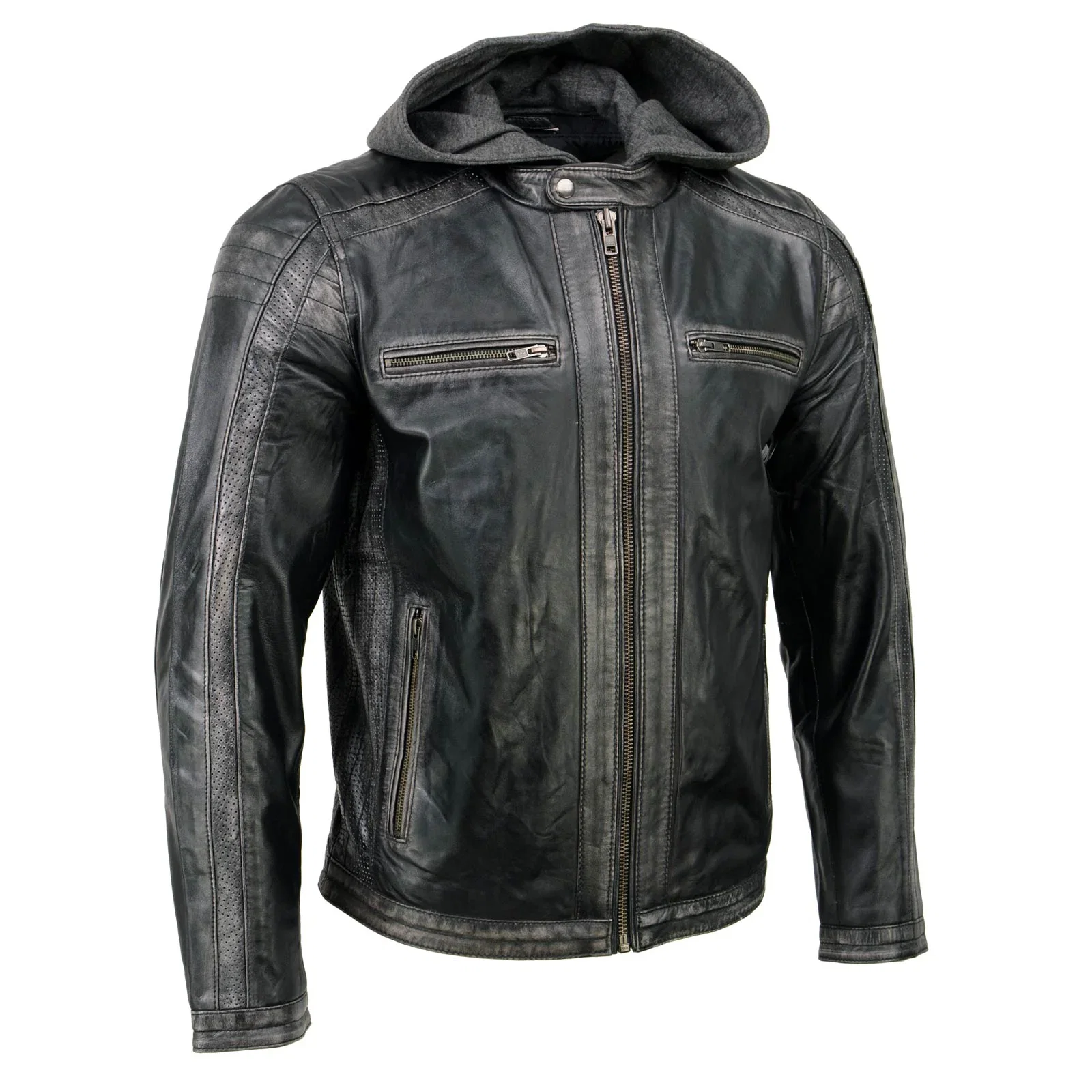 Image of Milwaukee Leather SFM1846 Men's Black Fashion Casual Leather Jacket with Removable Hoodie