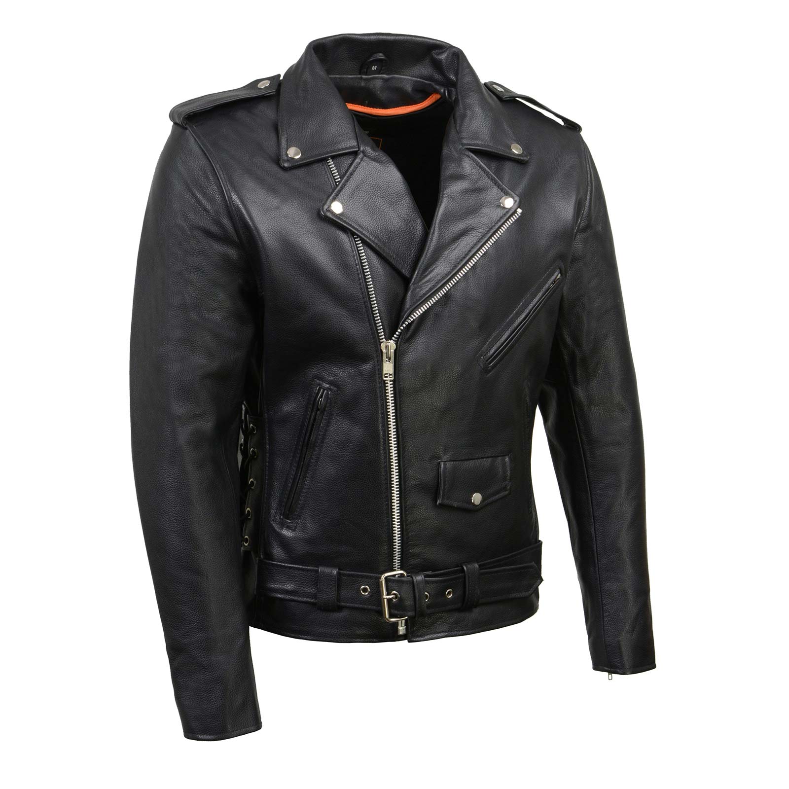 Image of Milwaukee Leather SH1011 Men's Classic Brando Premium Leather Black Motorcycle Riders Leather Jacket w/ Side Laces