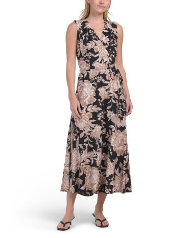Floral Faux Wrap Dress For Women, Viscose