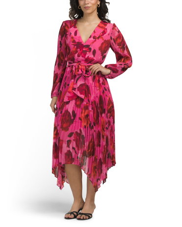Liora Blurred Blossom Pleated Dress For Women, Polyester