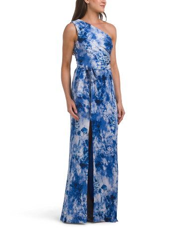 One Shoulder Floral Gown For Women, Spandex/Polyester