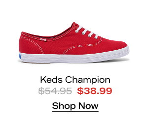 A side view of the Keds Champion Canvas Lace-Up in red which was $54.95 and is now $38.99 for a limited time. Shop Now.