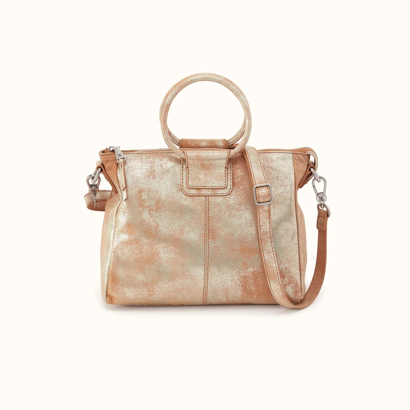Image of Sheila Medium Satchel In Metallic Leather - Saddle Stardust