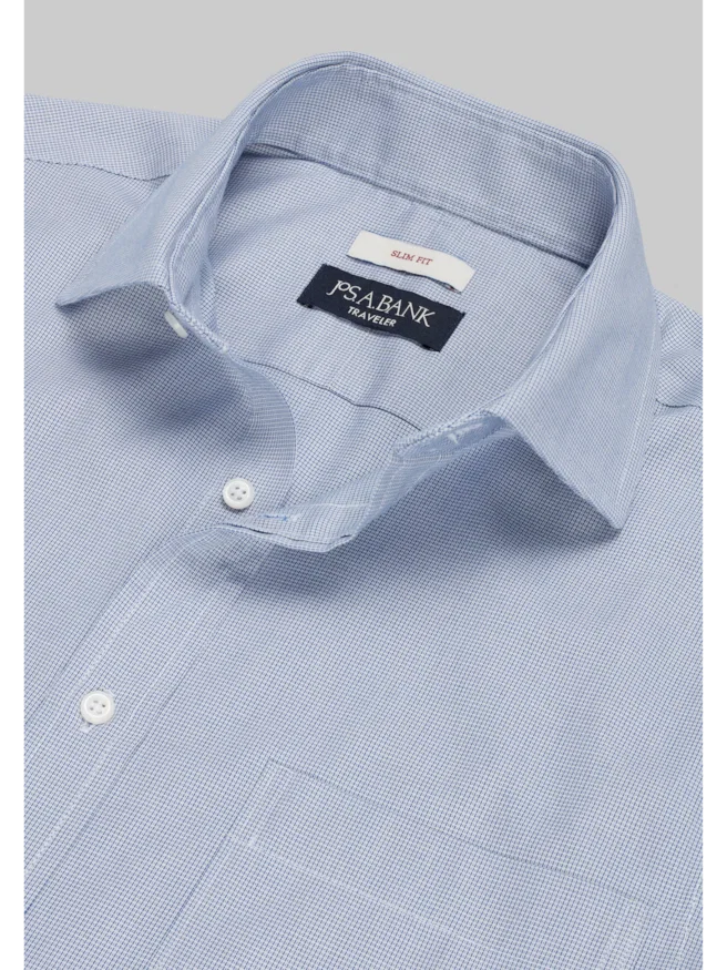 Traveler® Collection Slim Fit Spread Collar Micro Grid Dress Shirt