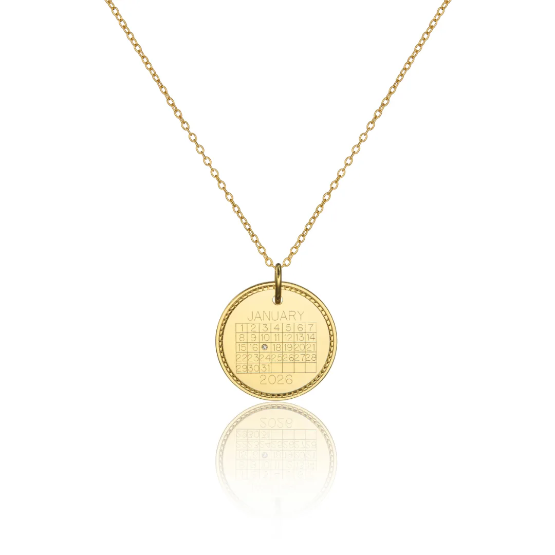Image of Gold Large Personalised Calendar Rope Disc Necklace