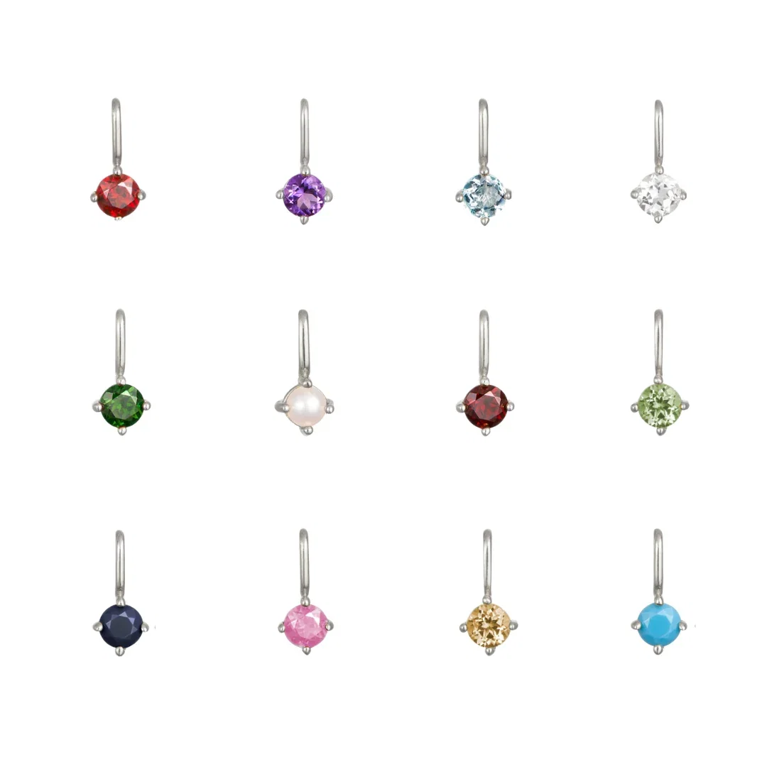 Image of Solid White Gold Small Individual Birthstone Charm