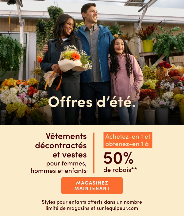 Vêtements décontractés et vestes pour femmes, hommes et enfants achetez-en 1 et obtenez-en 1 à 50% de rabais*
