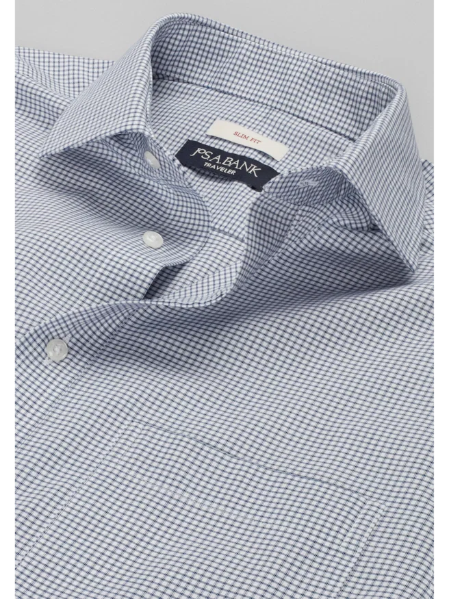 Traveler® Collection Slim Fit Spread Collar Grid Dress Shirt
