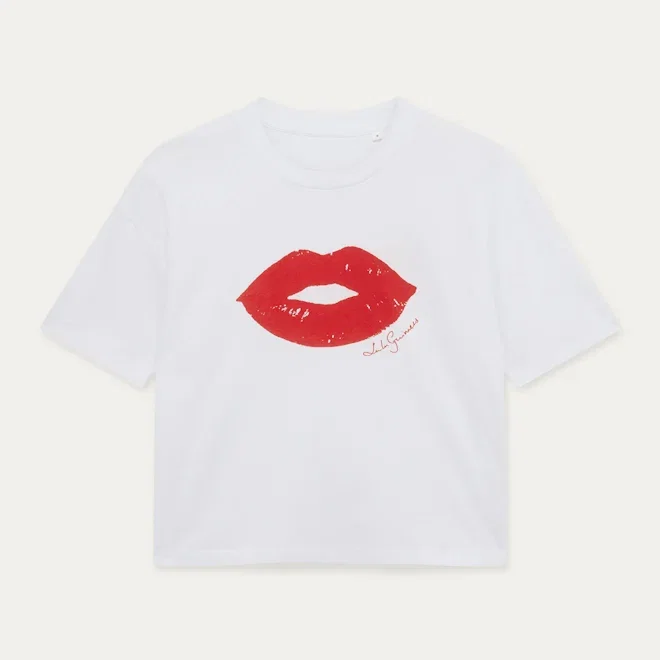 WHITE COTTON LULU LIPS T-SHIRT