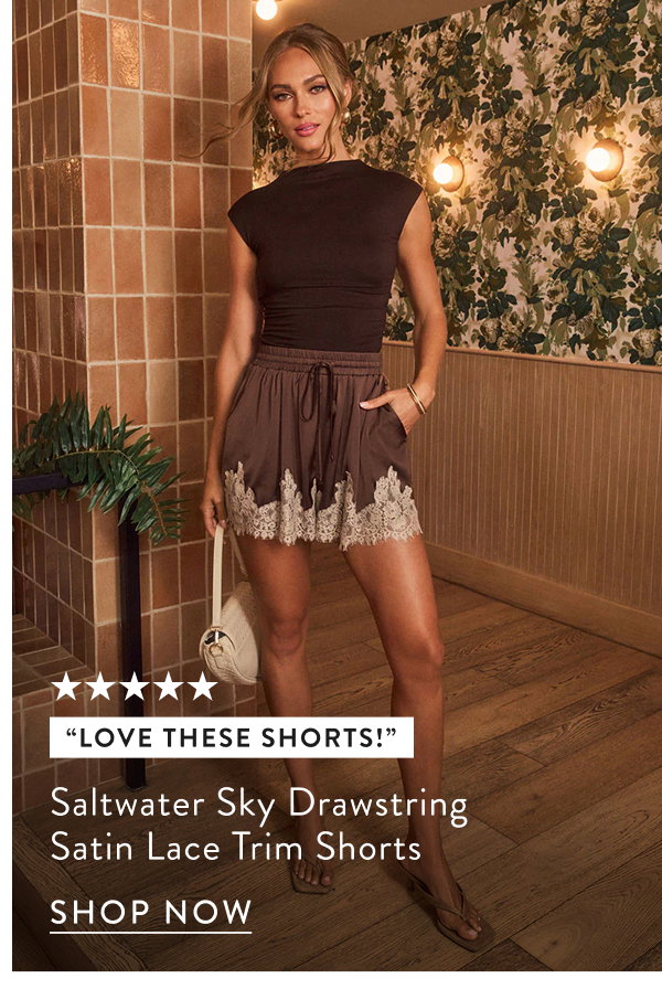 Saltwater Sky Drawstring Satin Lace Trim Shorts
