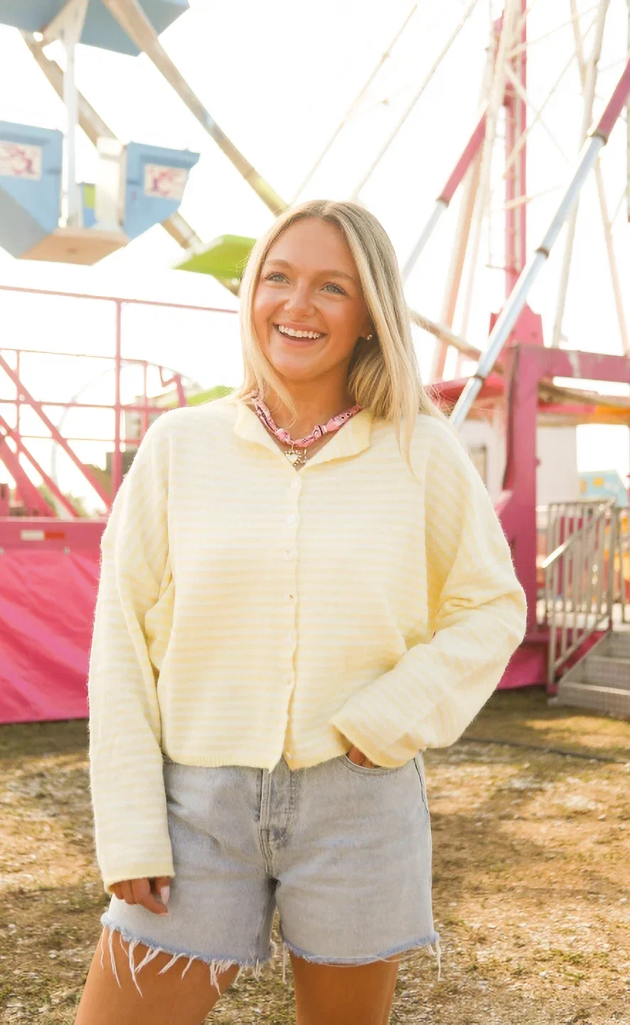 Image of beat of your heart cardigan - butter stripe