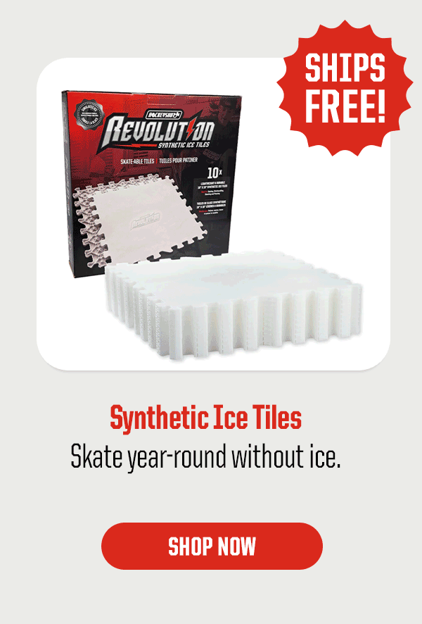 Product Block 1: Synthetic Ice Tiles. Skate year-round without ice. Sticker: Ships Free! CTA: Shop Now