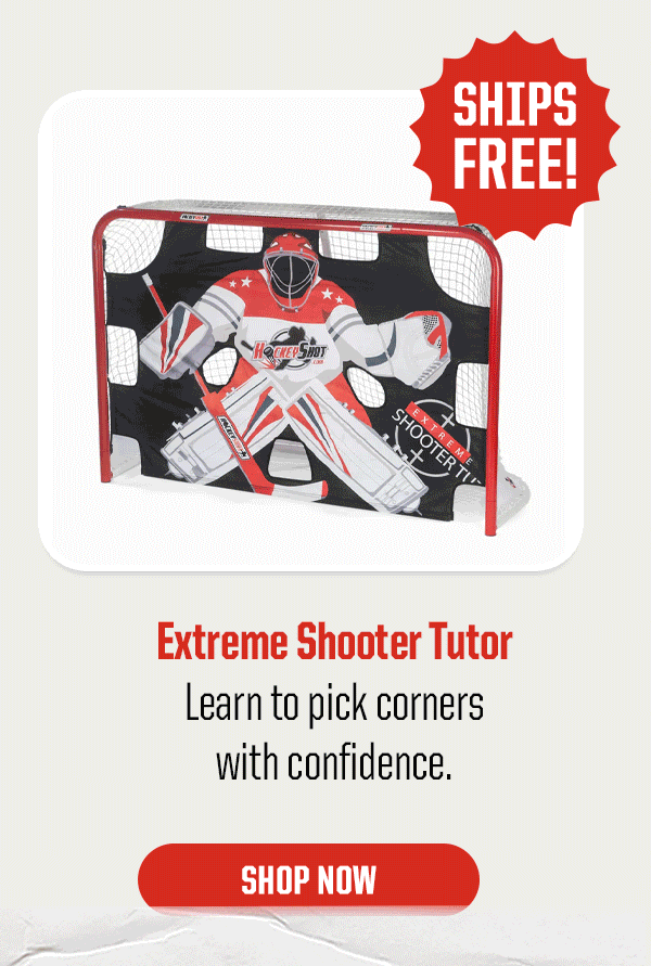 Producto Block 2: Extreme Shooter Tutor. Learn to pick corners with confidence. Sticker: Ships Free! CTA: Shop Now