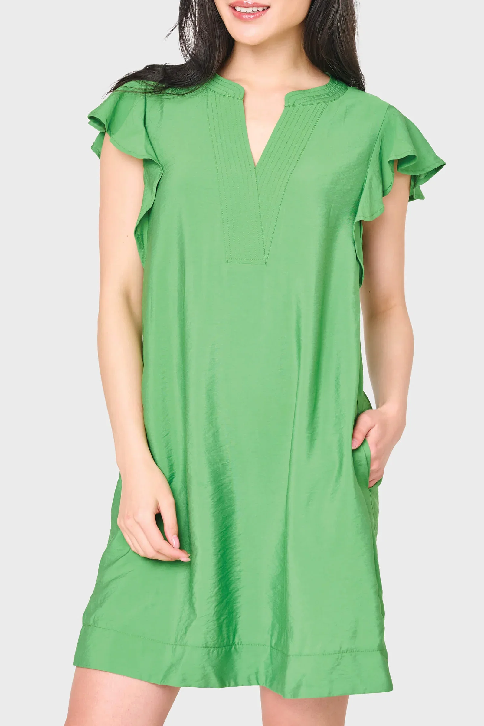 Image of Flutter Sleeve Notch Neck Dress